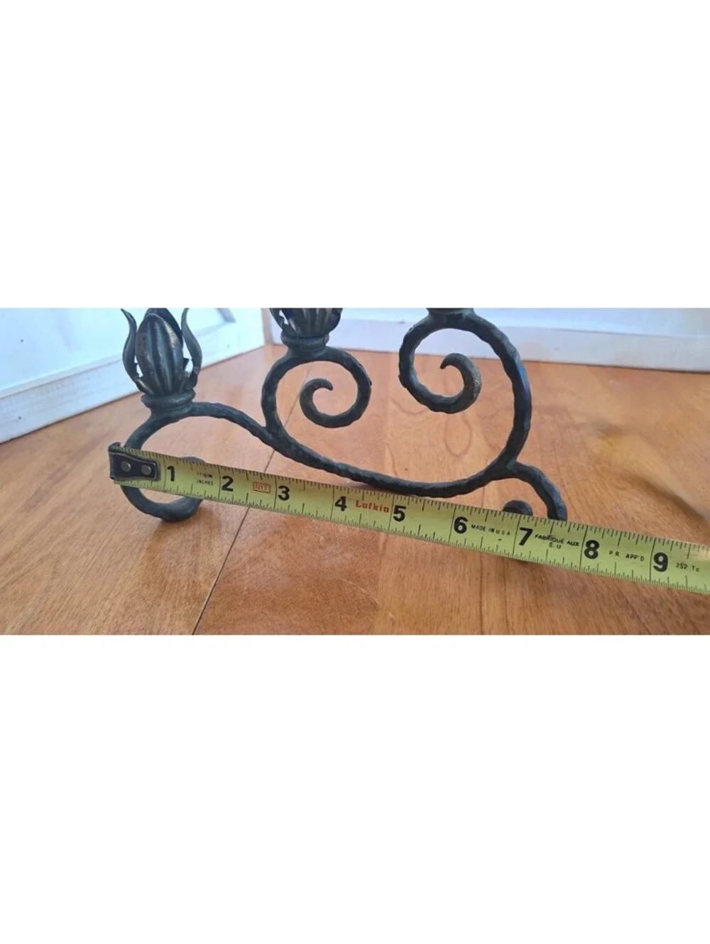 VTG Pair Brass/cast Iron Candlestick holders Tulip Buds on each Scroll Design